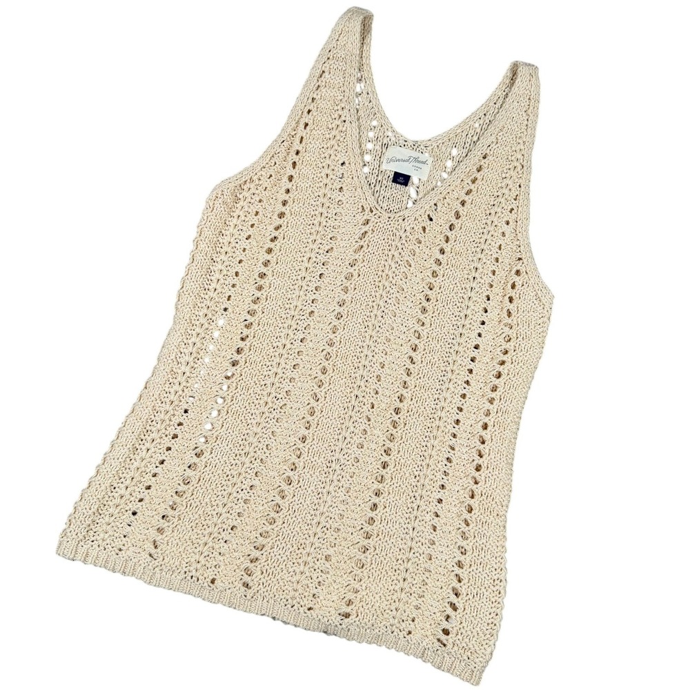 Universal Thread Pointelle Knit Tank Womens XS Cream Beige Sleeveless Casual Top